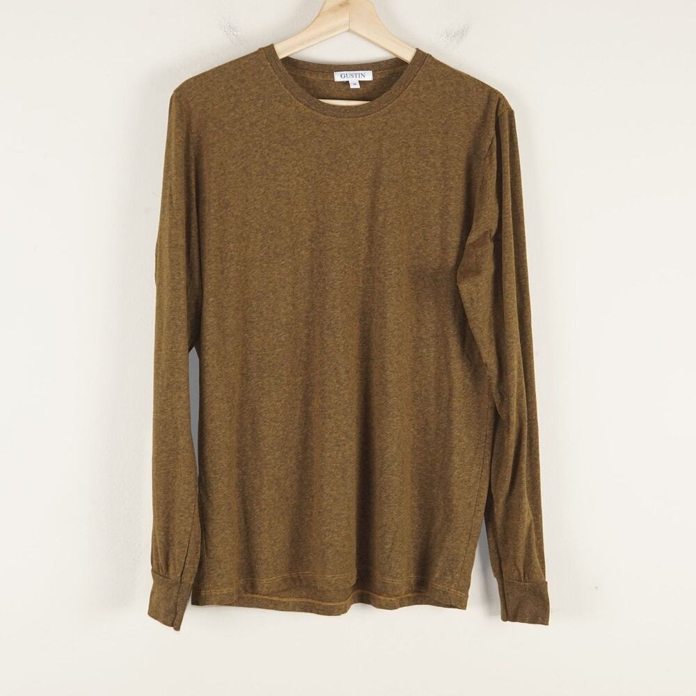 Gustin Cotton Tri Blend Heather Brown Long Sleeve Shirt Mens Sz M